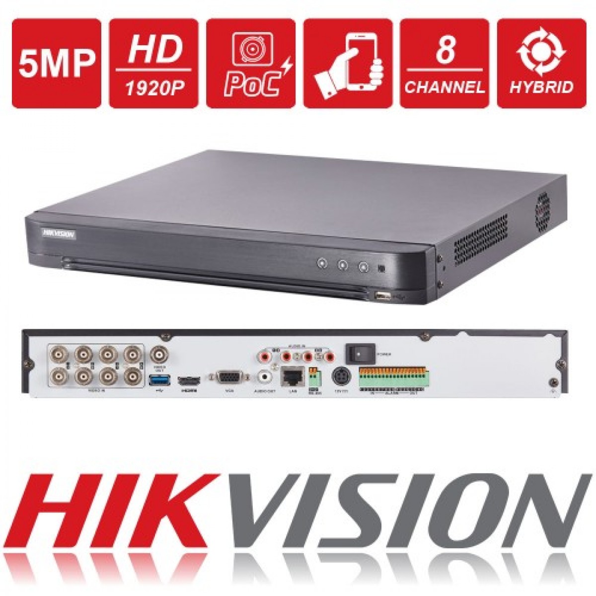 Videorecorder Dvr UltraHD 5MP 8/4Ch Video/Audio 4k/2HDD Hikvision POC