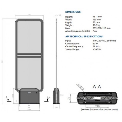Sistem AM 58 KHz Antena Antifurt EAS Amersec Crystal a