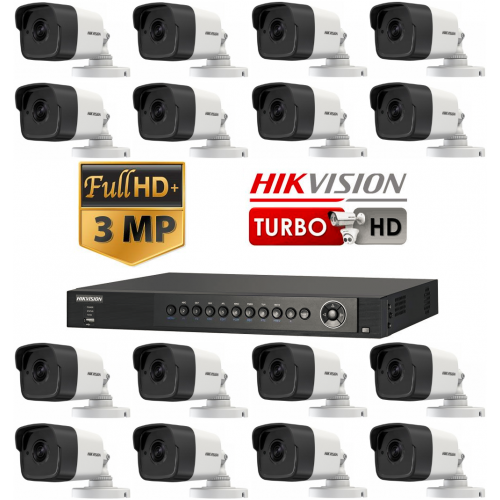 Kit DVR + 16 camere supraveghere video 3 Megapixeli Hikvision TurboHd IR20m