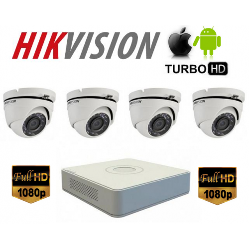 Kit Supraveghere Video Camere Dome Full HD Turbo HD TVI Hikvision 