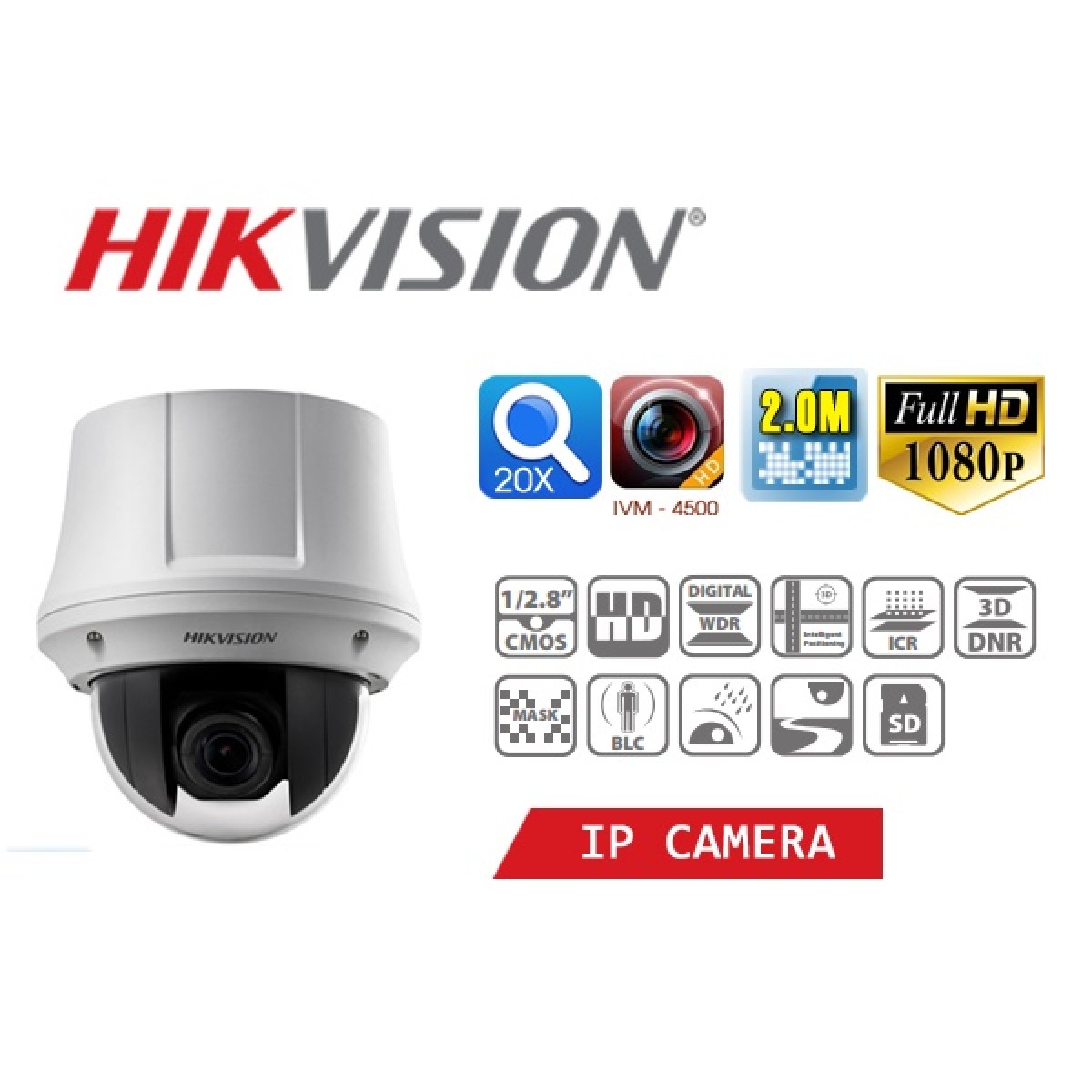 Camera Ip Speed Dome Interior 2Mpx 20X 3DNR DayNight Hikvision 