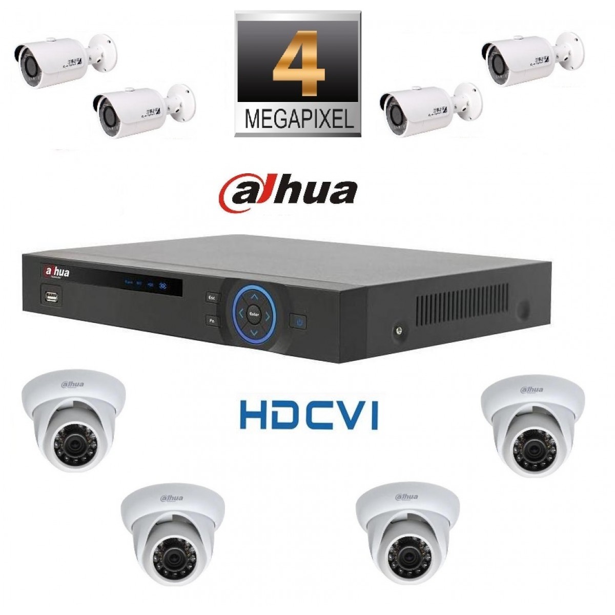 Kit Supraveghere Video 4 Megapixeli Camere Dome HD-CVI Dahua