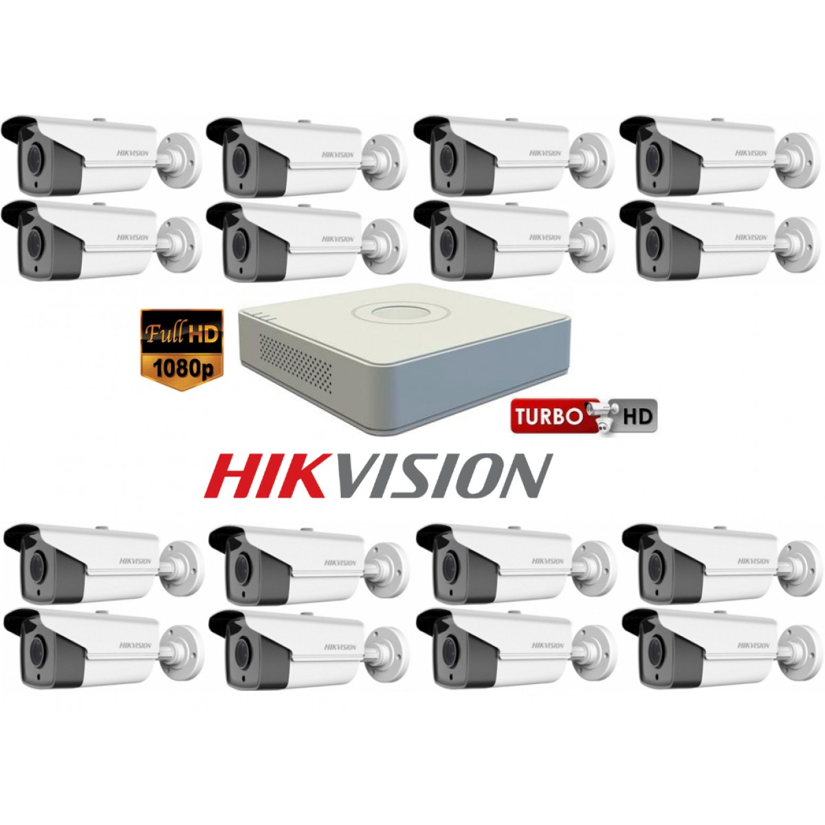 Kit DVR + 16 camere supraveghere video Hikvision FULL HD TurboHd IR40m F1-N
