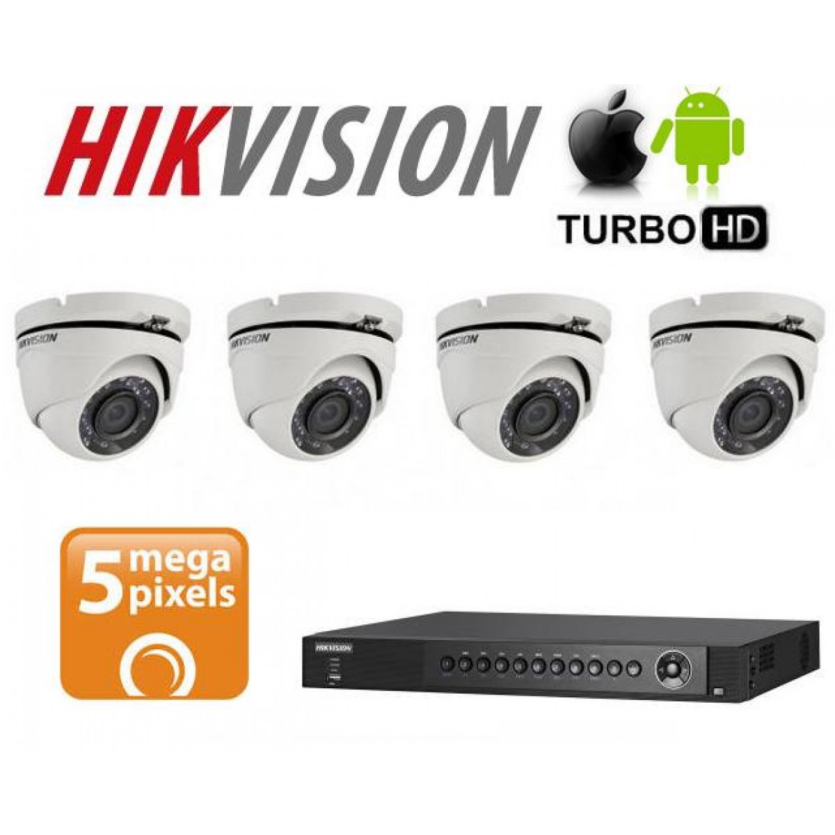 Kit Supraveghere Video 5Mpx 4 Camere Dome Audio Exterior Hikvision k2