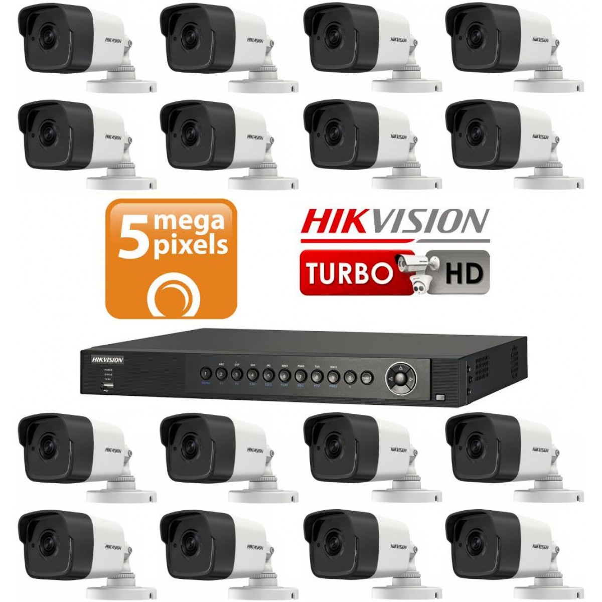 Kit DVR + 16 camere supraveghere video 5 Megapixeli Hikvision TurboHd IR20m k2