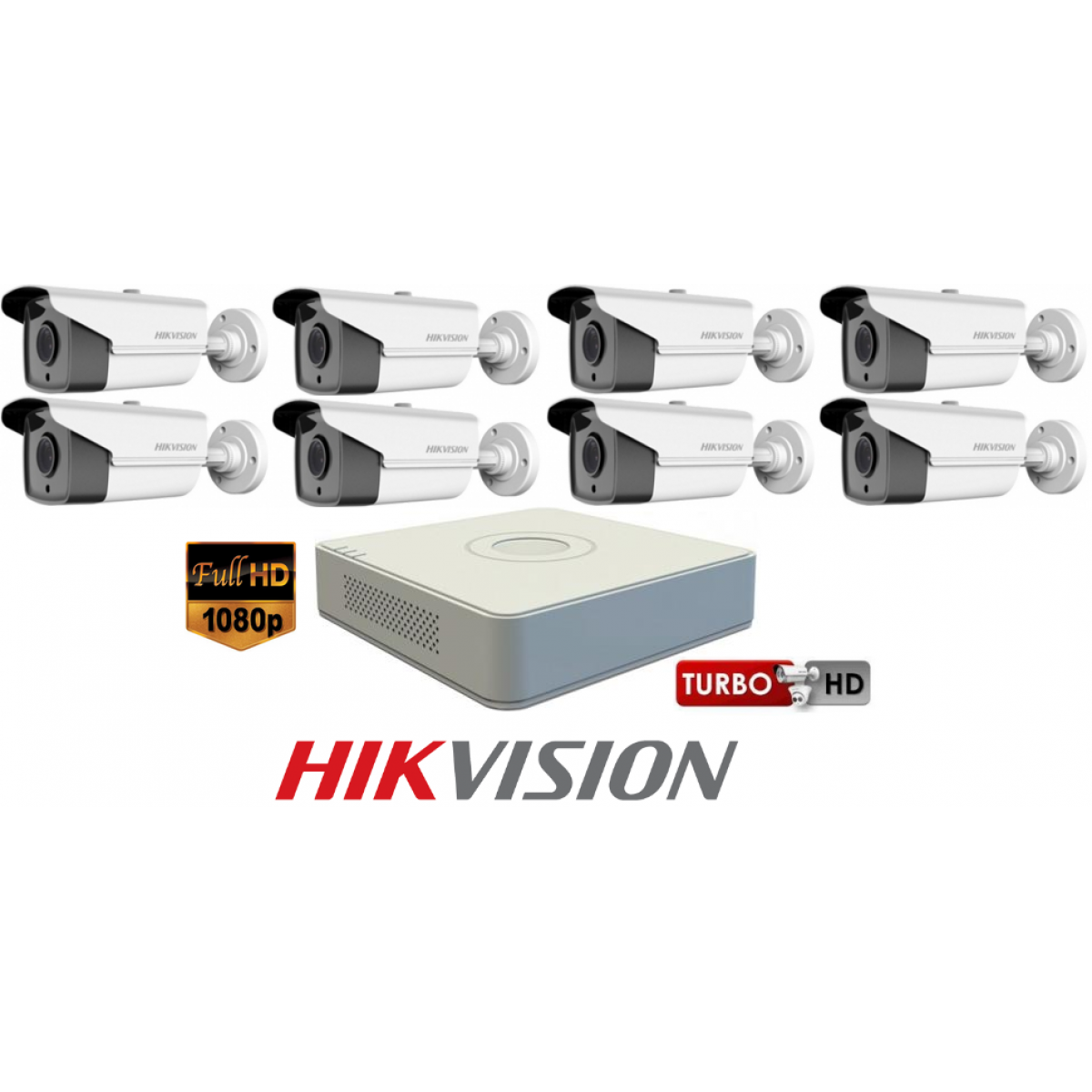 Kit DVR + 8 camere supraveghere video Hikvision FULL HD TurboHd IR40m