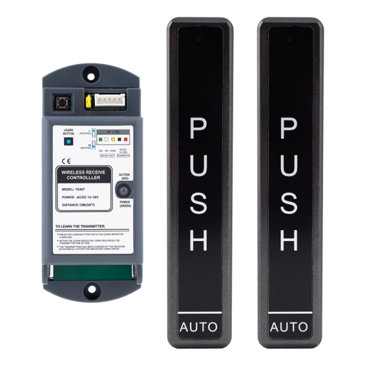 Kit compus din doua butoane wireless si un modul de receptie radio, destinat sistemelor de automatizare usi glisante