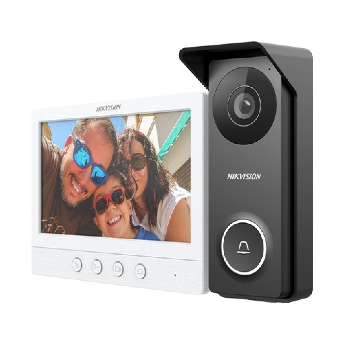 Kit videointerfon analogic, ecran 7", conectare 4 fire pentru 1 familie, IR, IK08 - HIKVISION