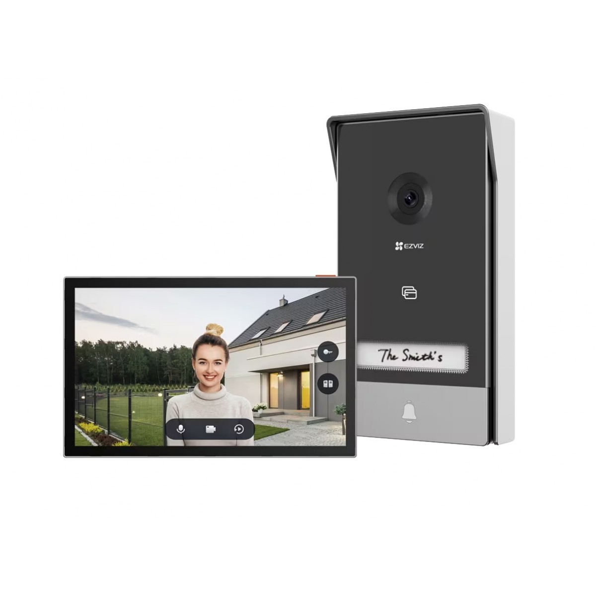 Kit interfon video inteligent EZVIZ, rezolutie 2k, monitor TFT 7 inch, instalare pe 2 fire, RFID, comenzi poarta/usa, SDcard, Wi-Fi, IR