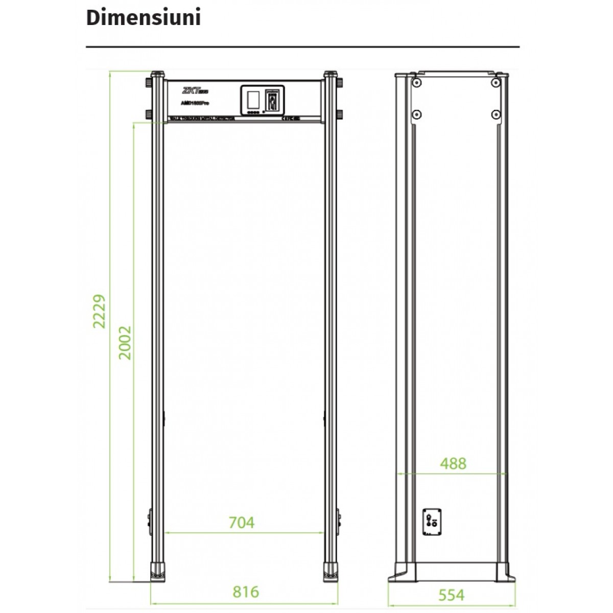 Poarta detectie metale cu 18 zone ajustabile individual, afisaj LCD de 7”, software PC, telecomanda programare ZKBios SIS