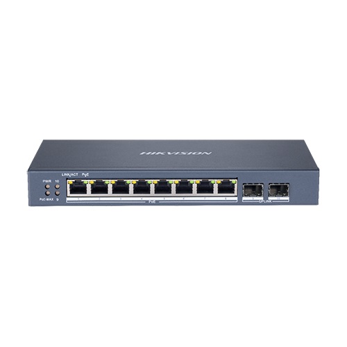 Switch 8 porturi Gigabit PoE, 2 port SFP uplink, SMART Management - HIKVISION