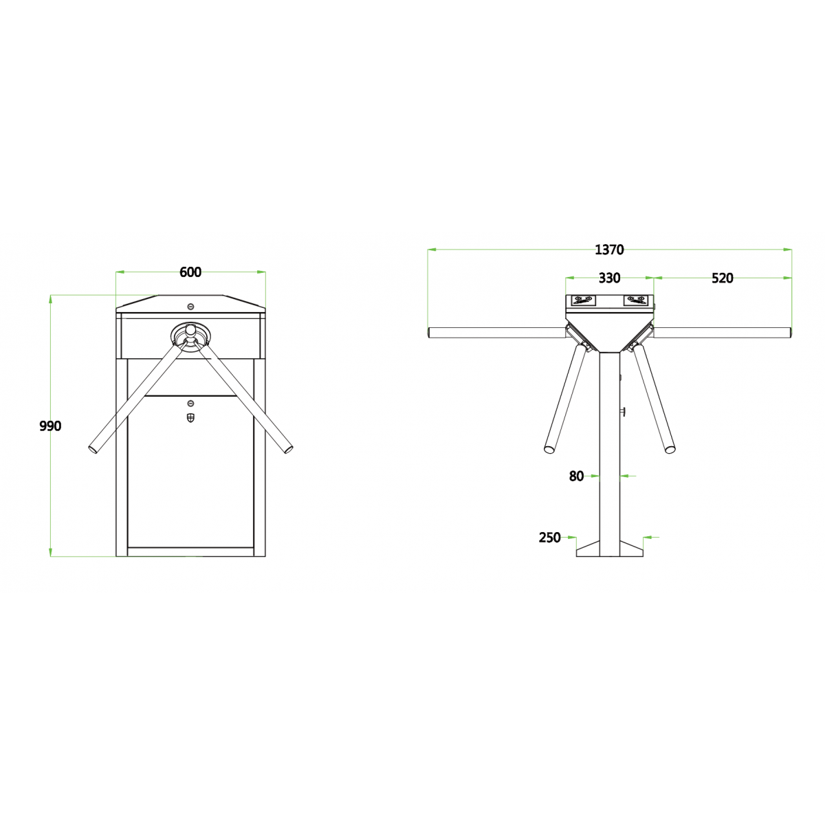 Turnichet tripod dublu, semi automat, drop arm, compact 