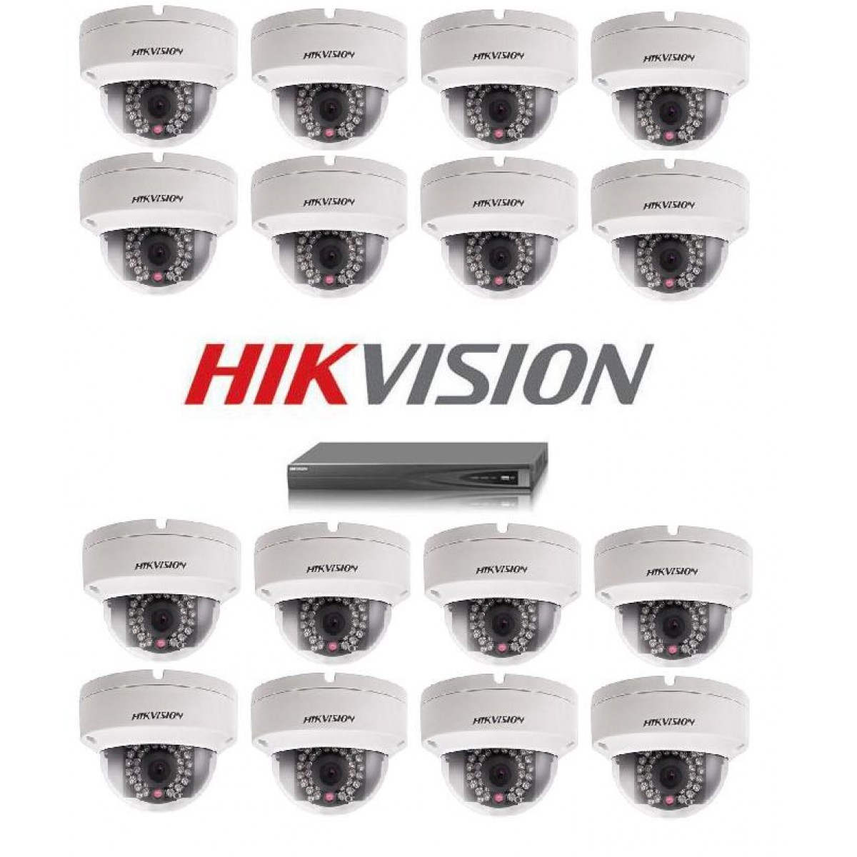 Kit nvr 16 canale video 8 PoE 16 camere dome Hikvision