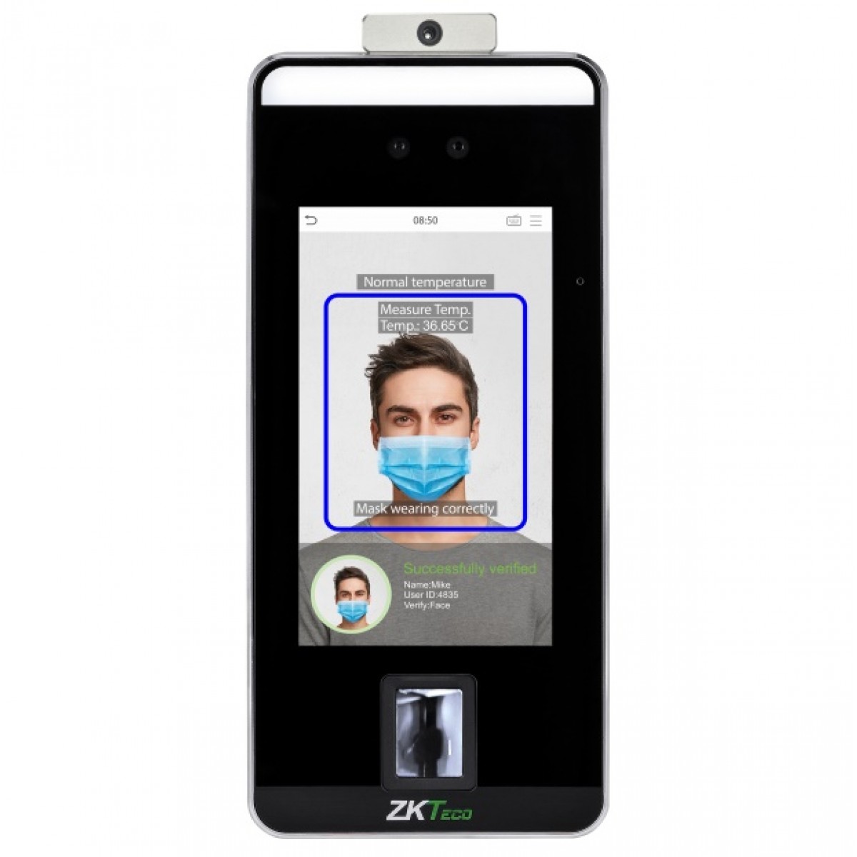 Terminal control acces biometric cu recunoastere faciala, palma, amprenta si detectie masca si temperatura