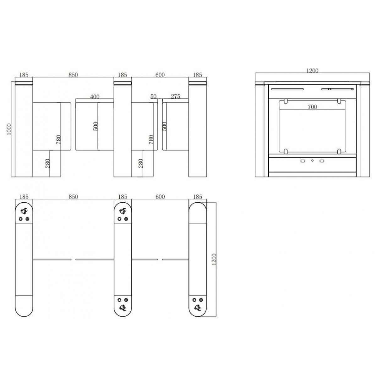 Modul Central pentru Turnichet cu Poarta Batanta Dubla Plexiglass, Compatibil cu Orice Sistem de Control Acces