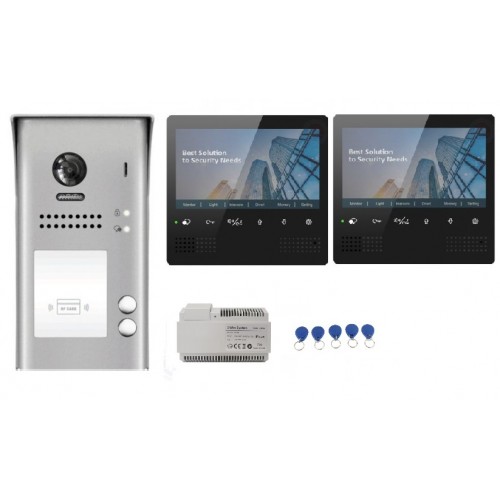 Kit Videointerfon 2Familii Monitor 7" Butoane Touch Cititor Card